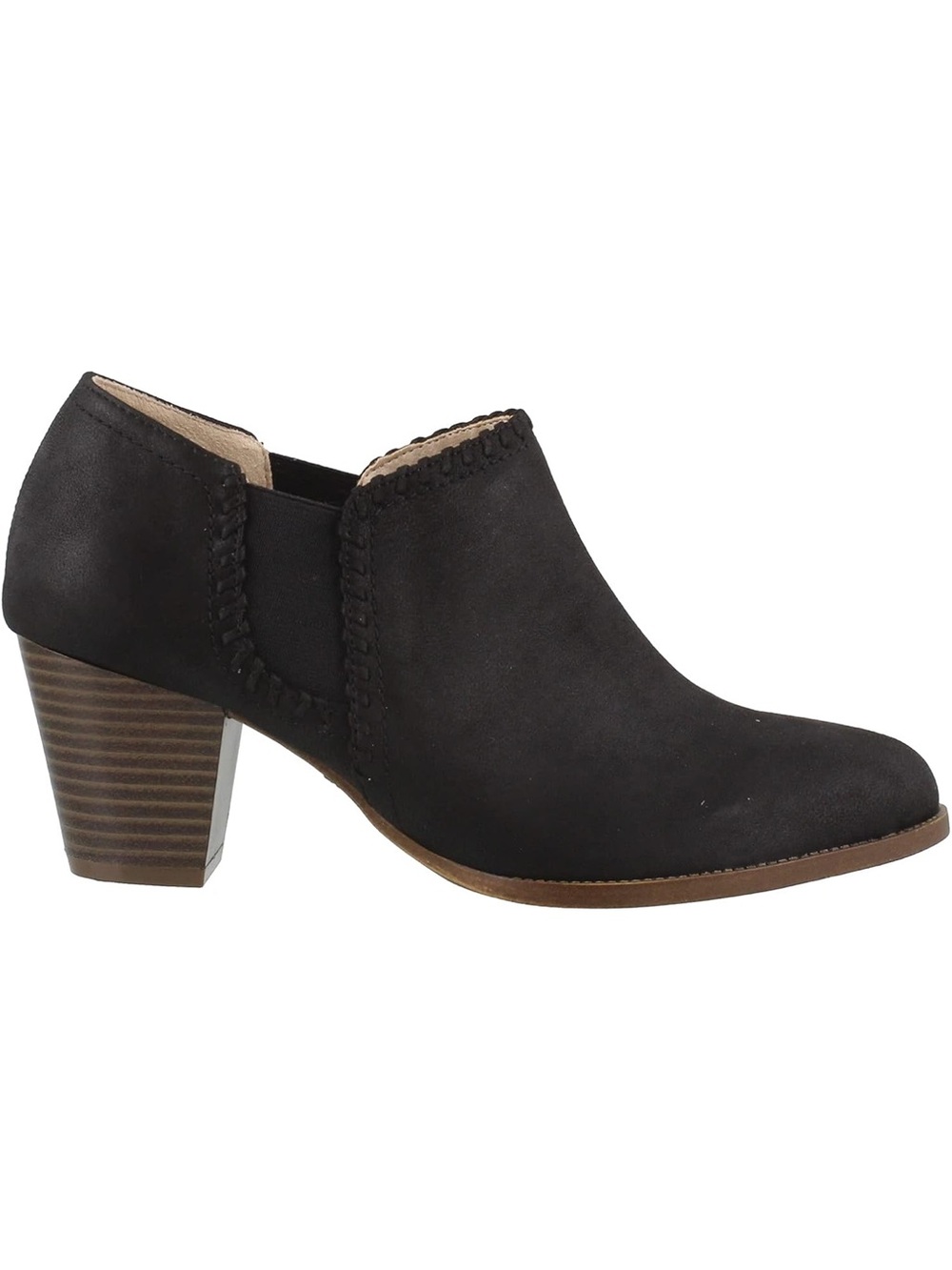 Life Stride Black Suede Cutout Ankle Boot with Stacked Heel